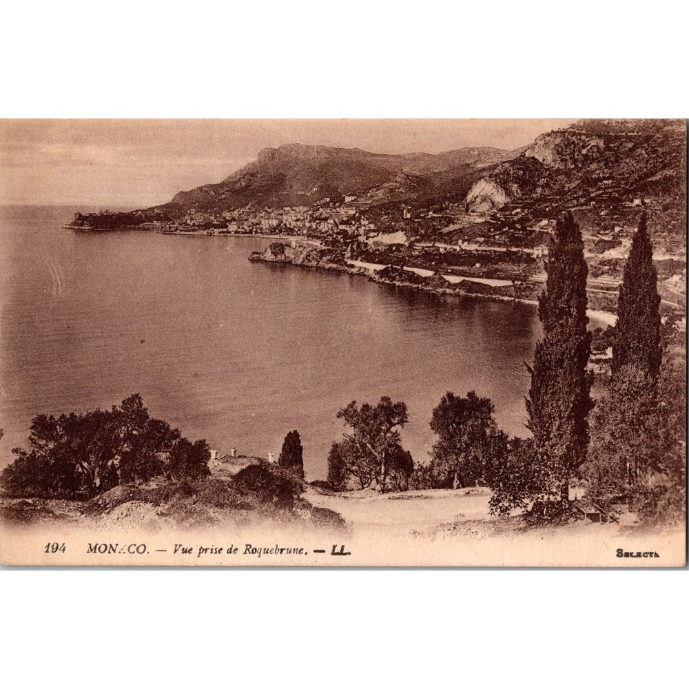 Vintage‎ Monaco Roquebrune Scenic Sepia Postcard by Levy Fils & Cie